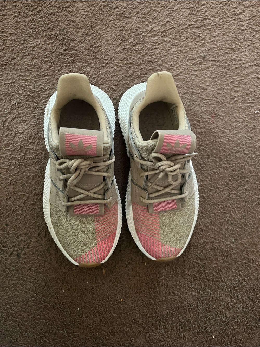 adidas Kids Taupe and Pink Knit Lace-Up Sneakers